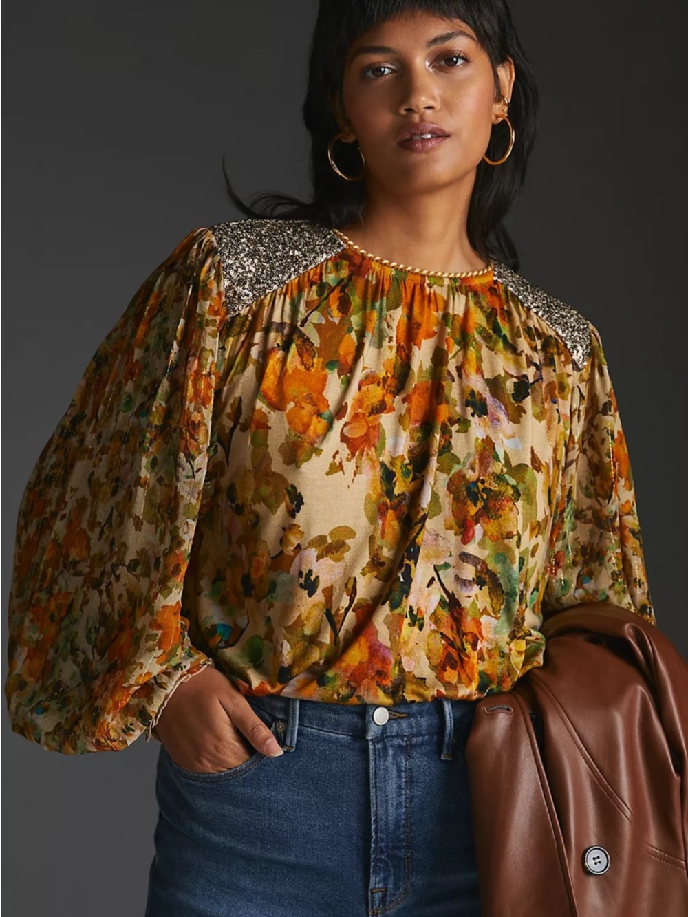 Blank London for Anthropologie gold sequin embellished blouse size medium - Picture 6 of 16